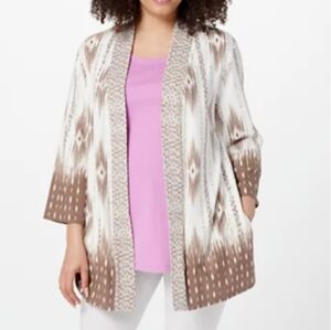 Isaac Mizhari Live Brown and White Patterned Kimono Cardigan
